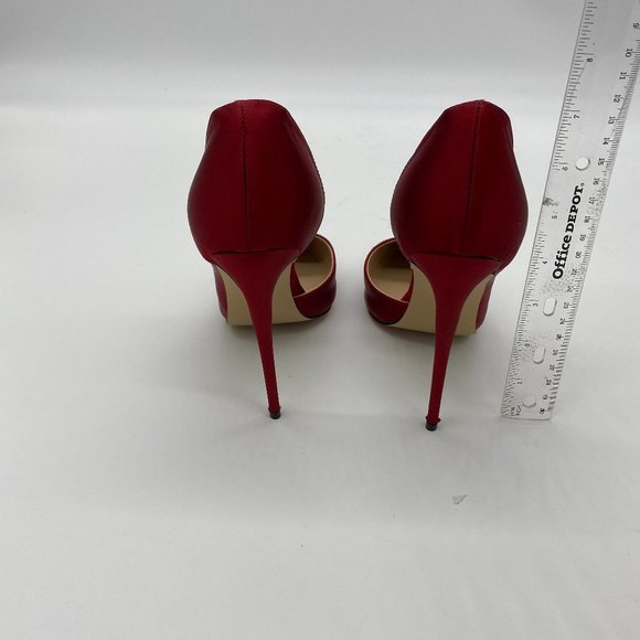 FSJ Red Satin Pointed Toe D'Orsay Stiletto Pumps - Picture 7 of 9
